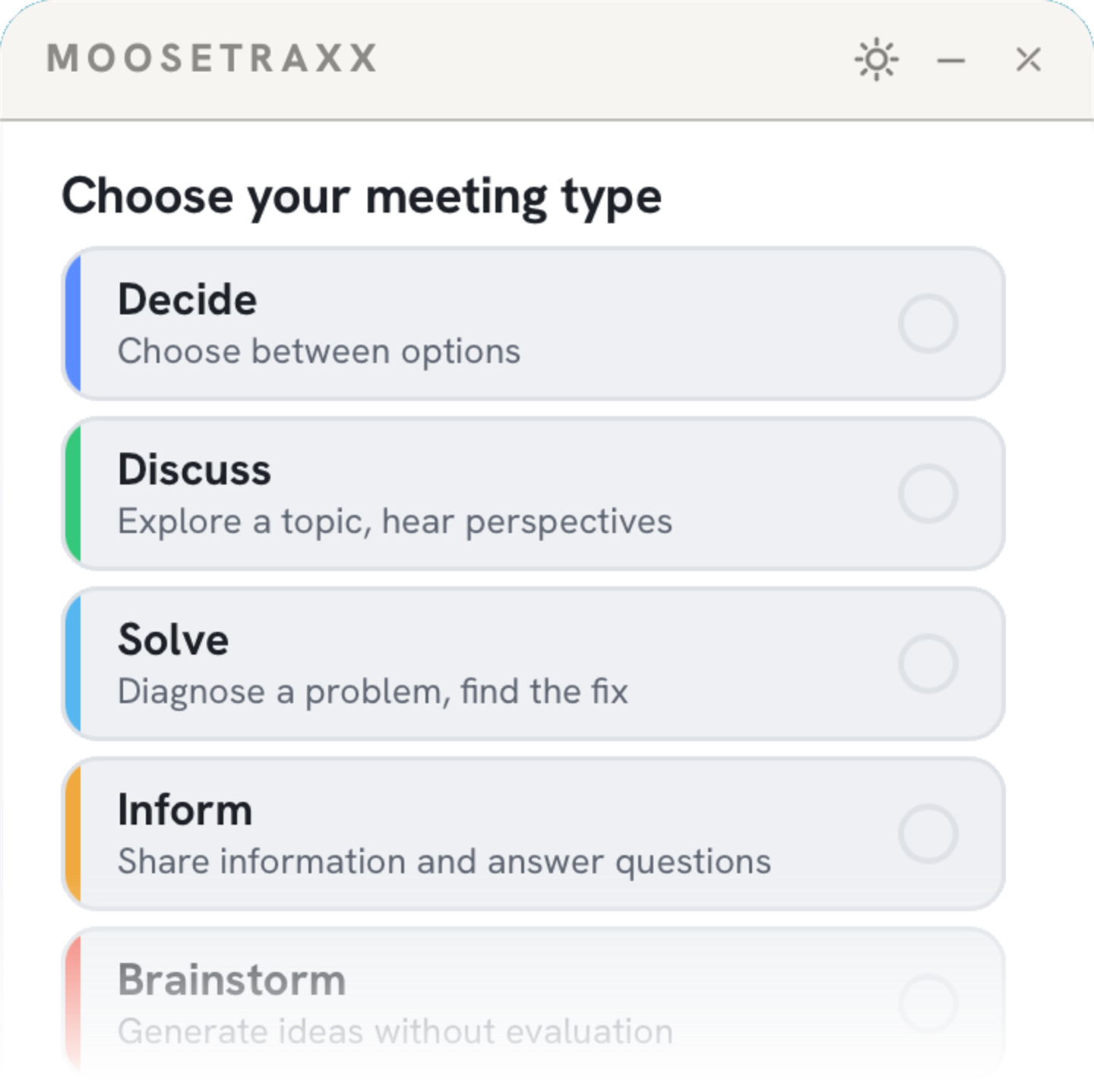 Beacon step one: choosing the meeting type